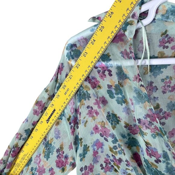 Zara NWT Womens S Floral Wrap Blouse Bell Sleeves Fairy Pastel Chiffon Crop Top - Picture 11 of 15